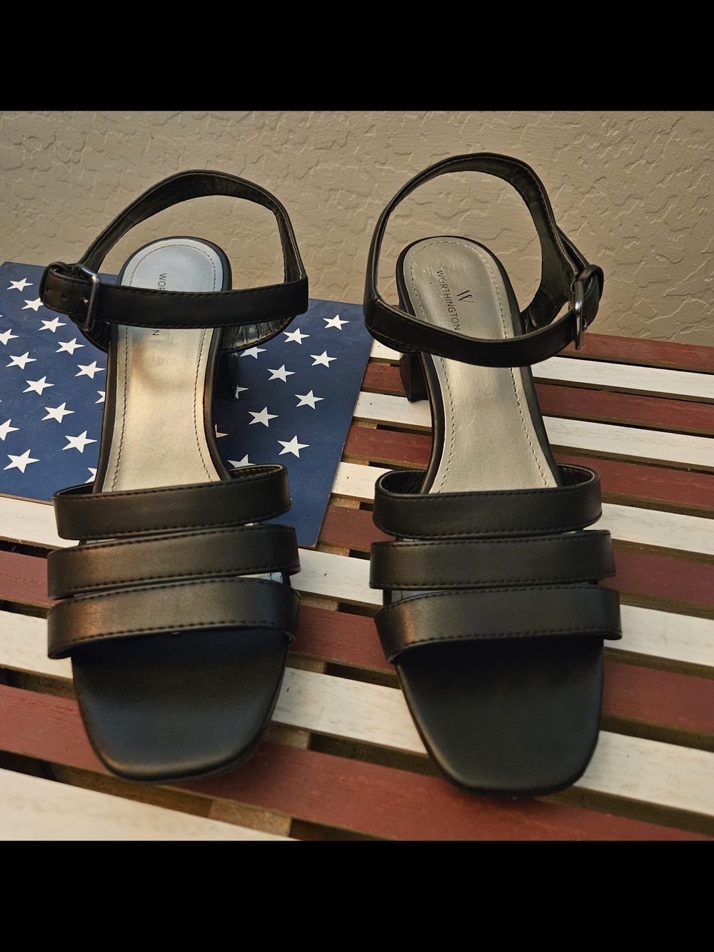 Worthington Black Triple-Strap Block Heel Sandals